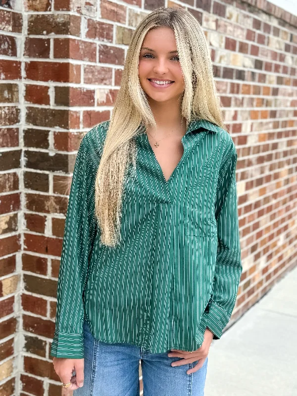 Deal Explosion Pocket Blouse (Green Stripe)