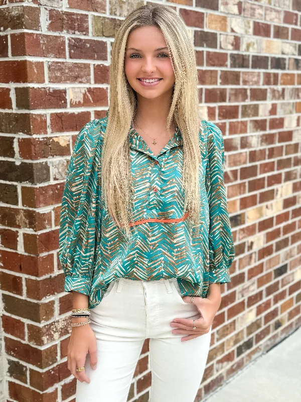 Don't Wait Trim Placket Top (Teal)