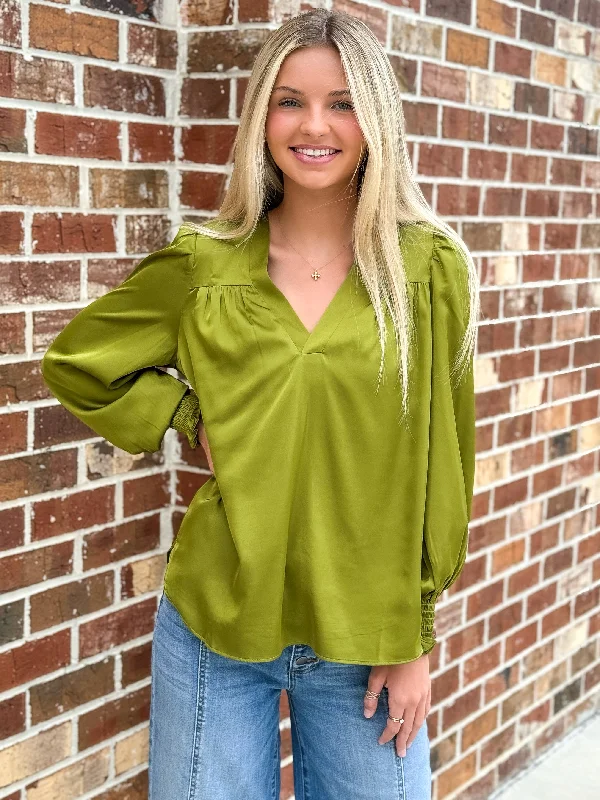 Crazy Deals V-Neck Blouse (Olive)