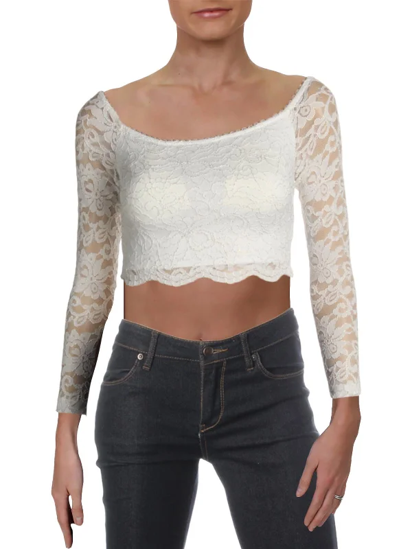 Great Bargains Juniors Womens Lace Metallic Crop Top