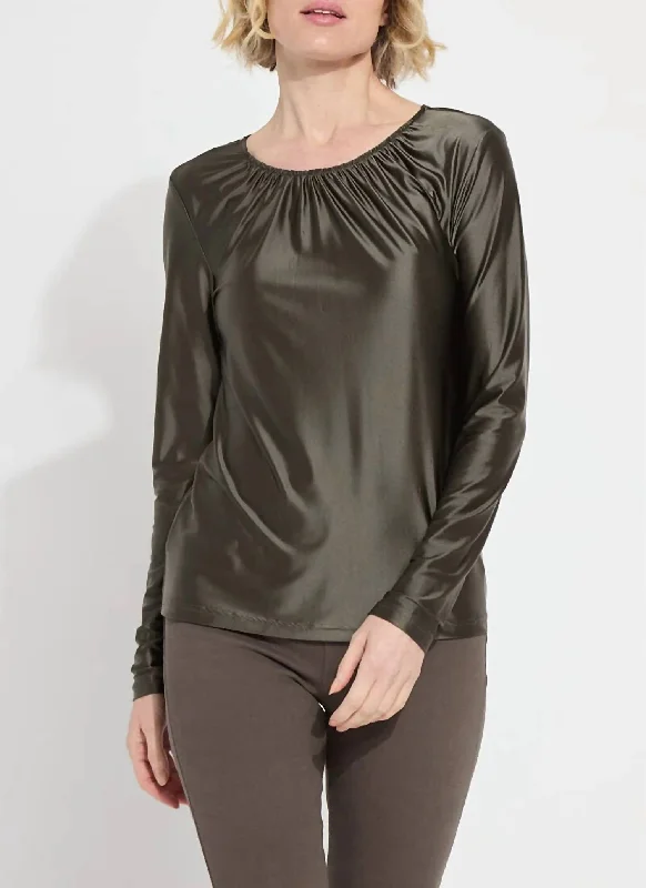 Limited Quantity Larissa Satin Top In Pewter Green