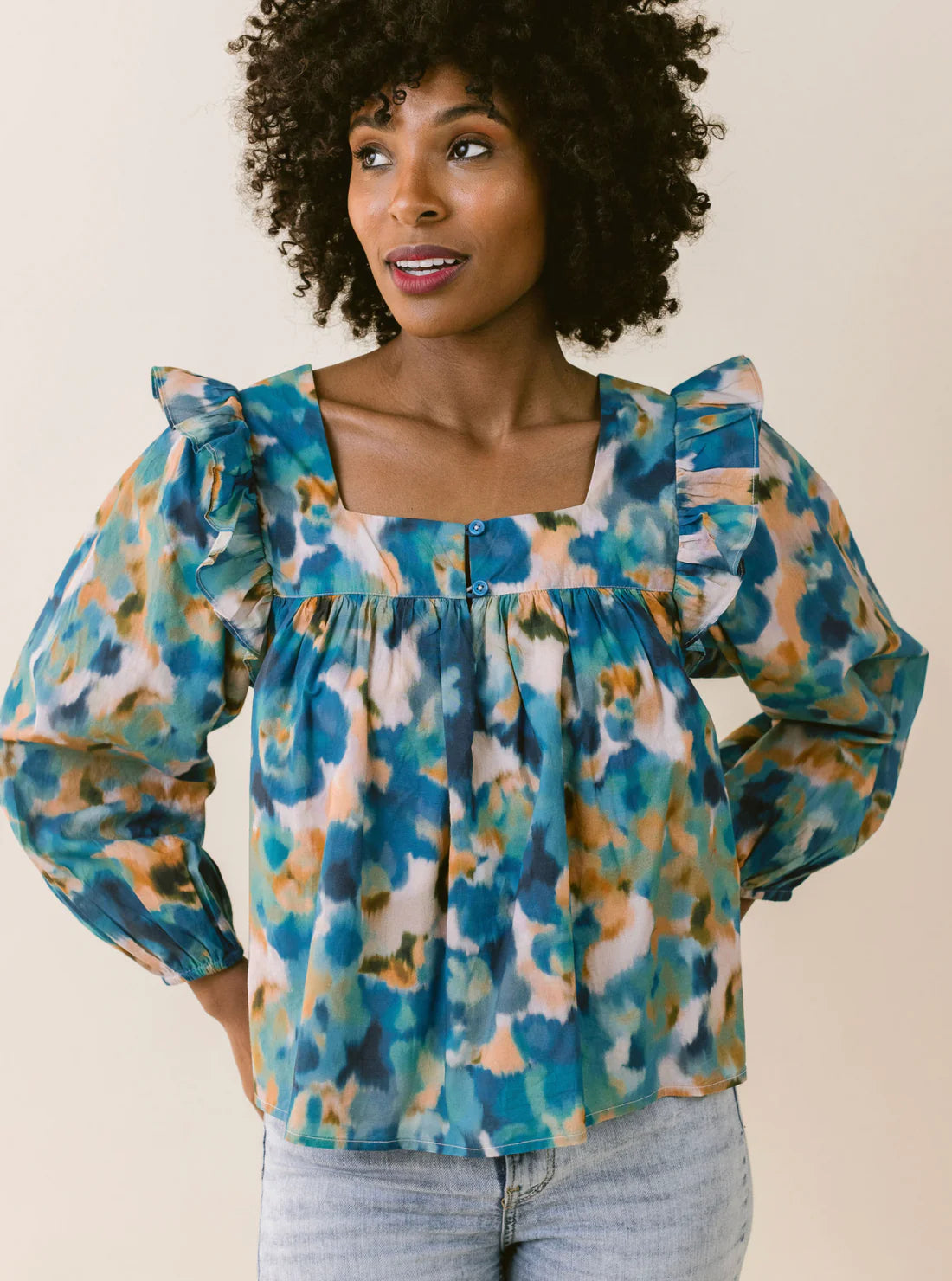 Buy Now Kendall Blouse (Blue Watercolor)