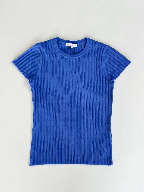 Mega Deal Linen Gauze Variegated Ribbed Shirt In Blue Marina