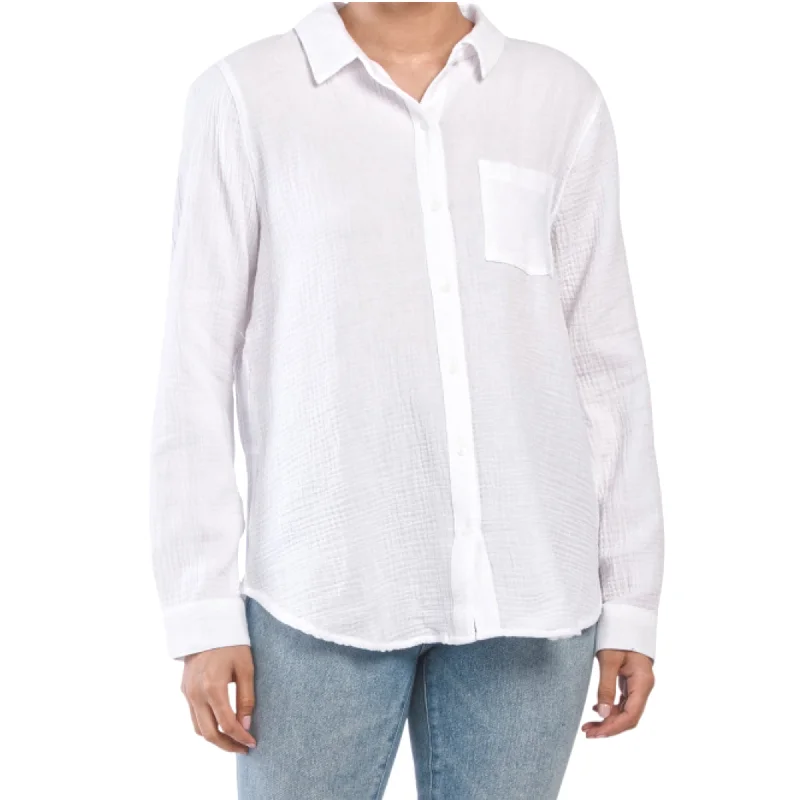 Instant Savings Lucky Brand Women's Cotton Split Back Gauze Texture Button Front Shirt