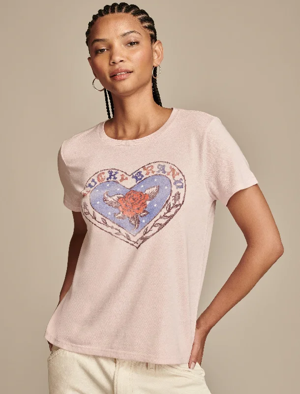 Bonus Savings Lucky Brand Women's Lucky Brand Rose Heart Classic Crew