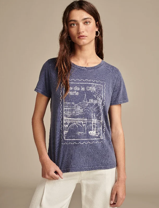 Incredible Offers Lucky Brand Women's Paris Post Stamp Classic Crew