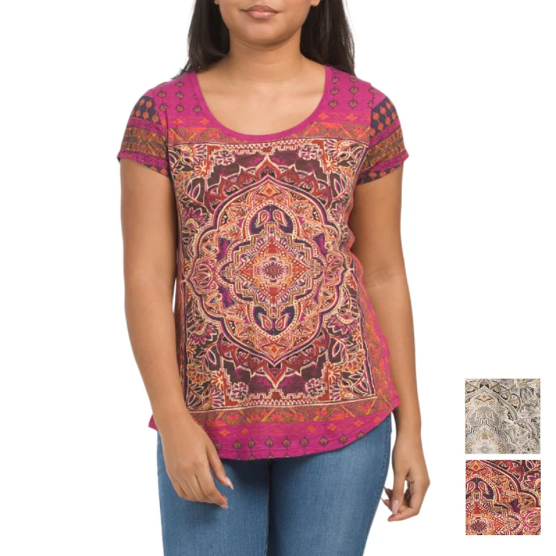 Weekend Flash Sale Lucky Brand Women's Persian Carpet Print Tee Cotton Blend T-Shirt