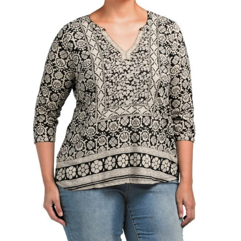 Exclusive Preview Lucky Brand Women's Plus Bohemian Block Textured Floral Print Tunic Top
