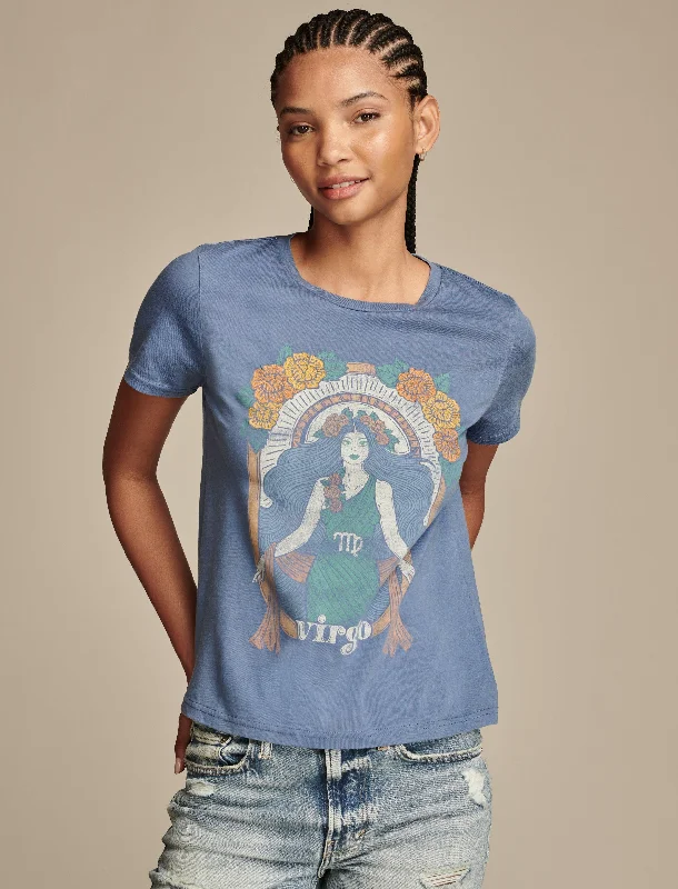 Discount Mania Lucky Brand Women's Virgo Embroidered Boyfriend Tee