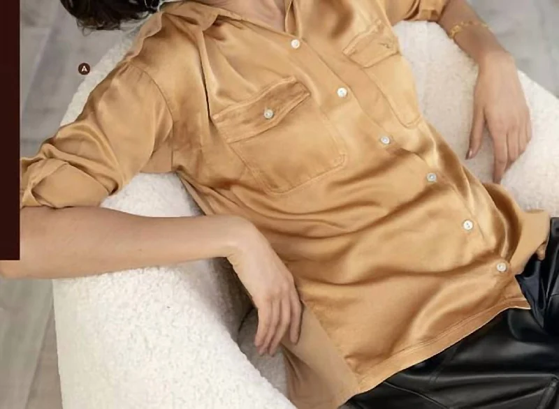 Daily Deals Ludoff Button Up Top In Warm Butterscotch