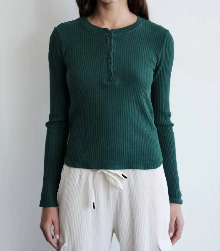 Midnight Madness Luxe Thermal Long Sleeve Slim Henley In Rainforest