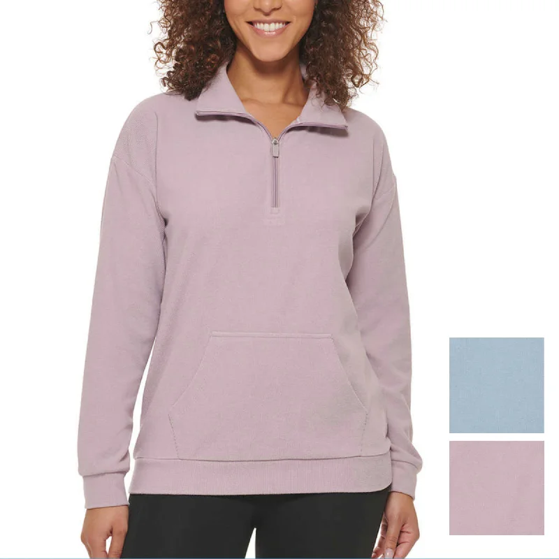 Savings Galore Marc NY By Andrew Marc Women's Kangaroo Pocket Ribbed Quarter Zip Sweatshirt Pullover Top