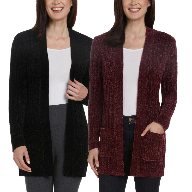 TIME-Limited Offer Matty M Women's Open Front Mid Length Soft Knit Chenille Cardigan