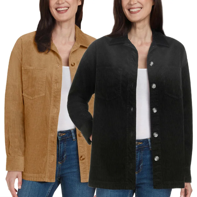 Deal Zone Matty M Women's Corduroy Cotton Blend Relaxed Fit Button Up Shirt Jacket
