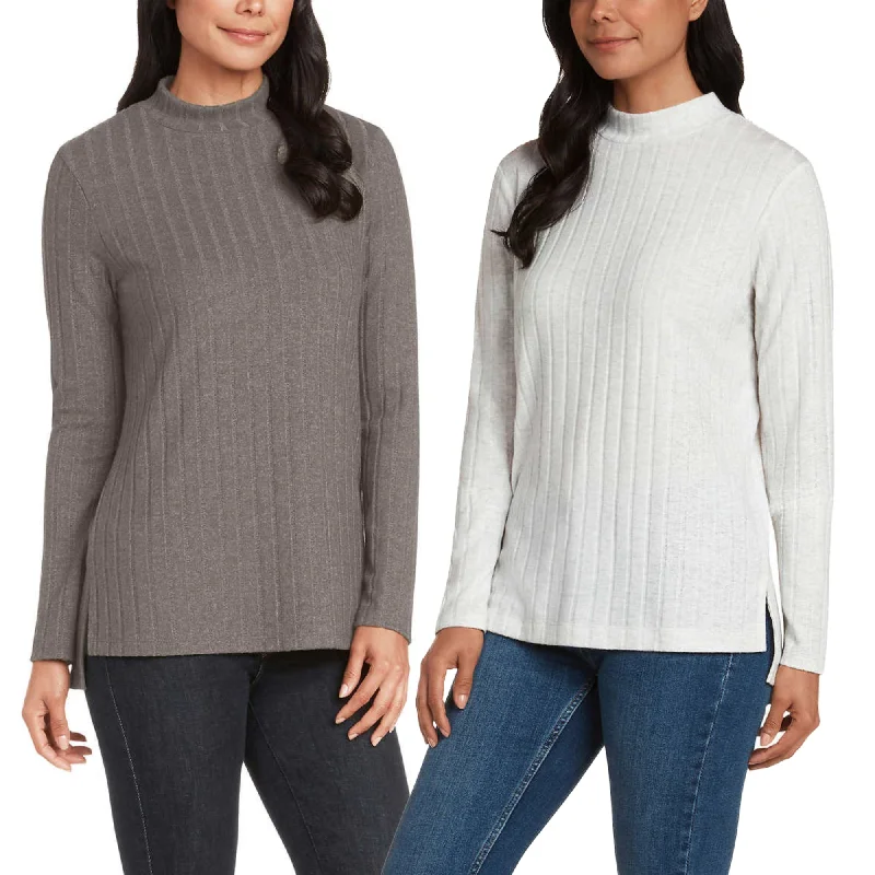 Epic Deals Matty M Women's Mock Neck Brushed Ribbed Knit Sweater Tunic Top