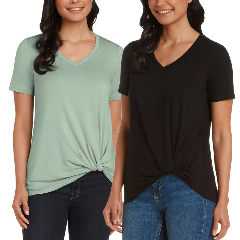 Online Only Matty M Women's Twist Knot V-Neck Top Relaxed Fit T-shirt