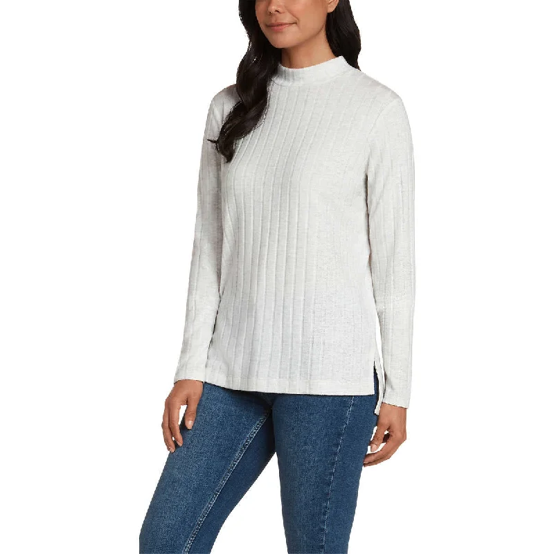 Final Clearance Matty M Women's Mock Neck Brushed Ribbed Knit Sweater Tunic Top