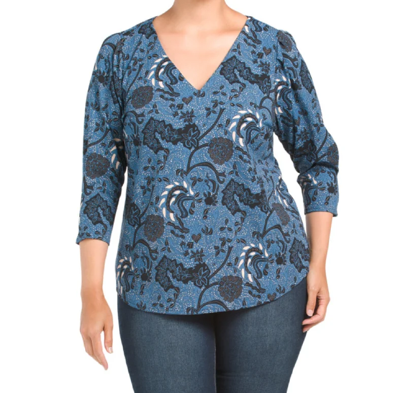 Can't Miss MELLODAY Women's Plus V-Neck Back Zip Closure Floral Tunic Top