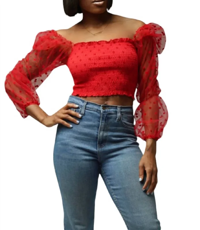 Exclusive Savings Mesh Polka Dot Top In Red