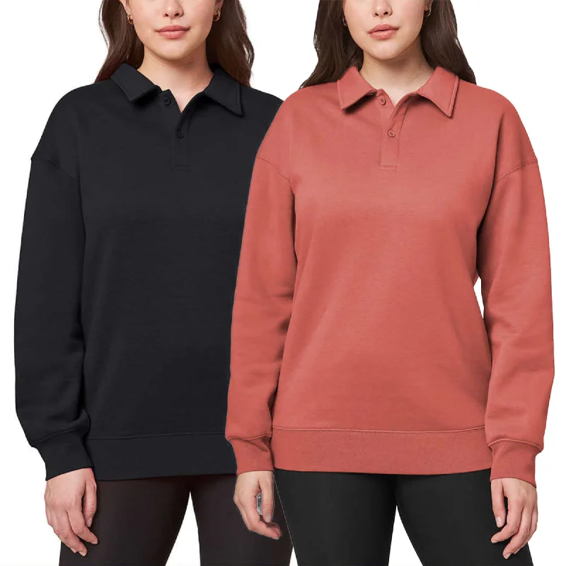 Super Deal Mondetta Women's Collared Relaxed Fit Soft Fleece Sweatshirt Pullover Top