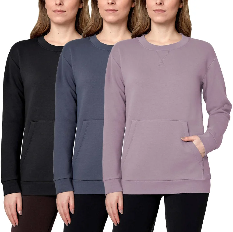 Savings Galore Mondetta Women's Soft Brushed Fleece Kangaroo Pocket Crewneck Top Casual Active Sweatshirt