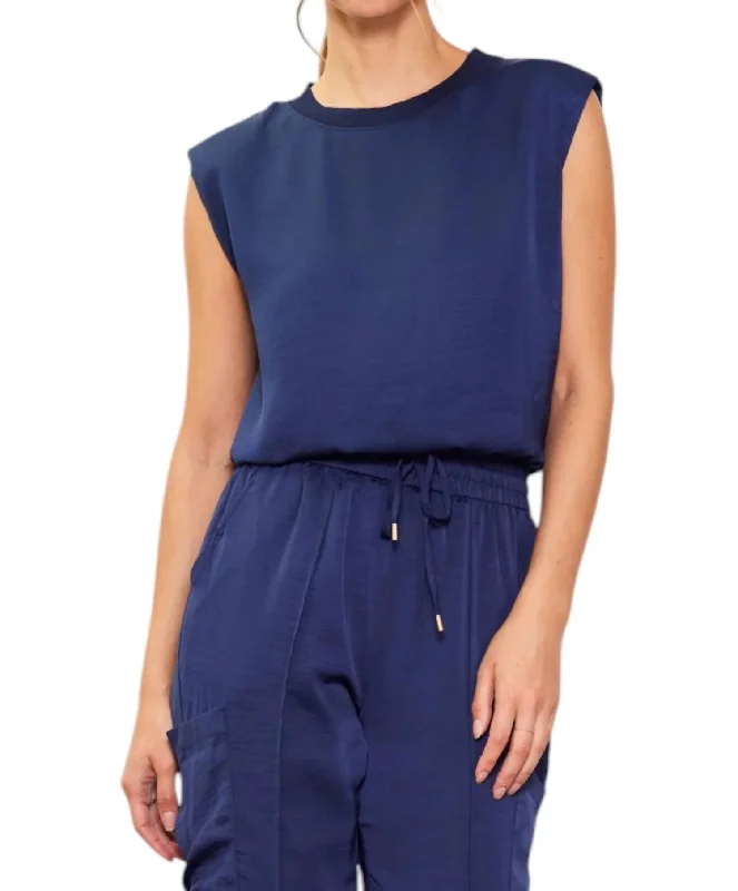Now or Never Muscle Tank Top In Navy