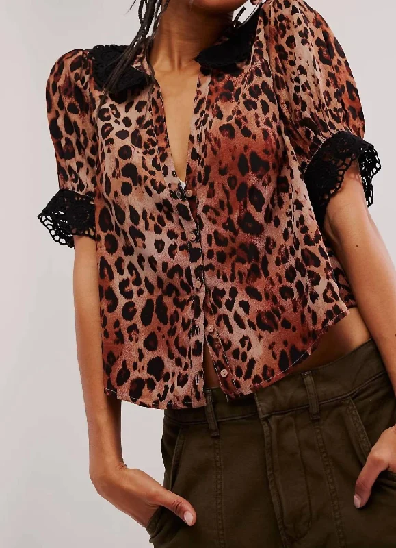 Midnight Madness My Love Printed Blouse In Leopard Combo