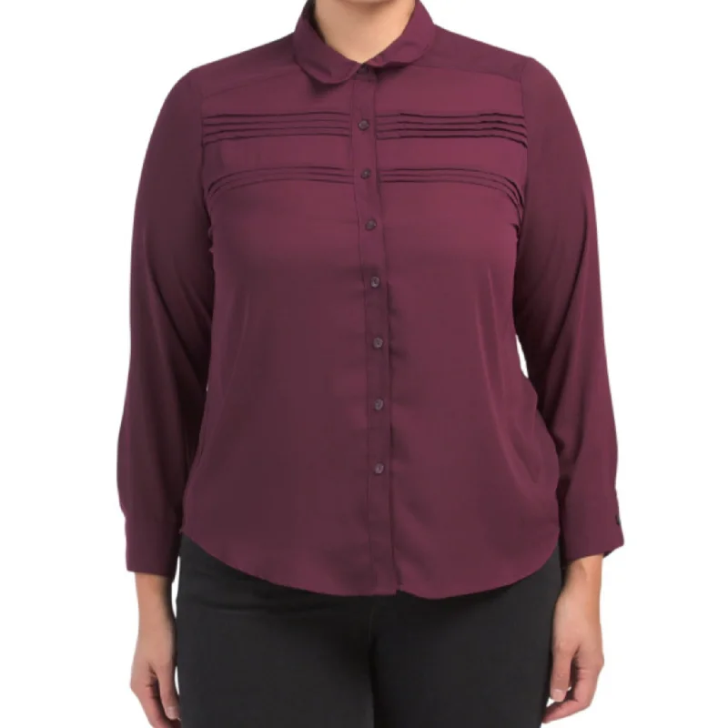Hurry In Nanette Lepore Women's Plus Pintuck Detail Blouse Button Front Shirt