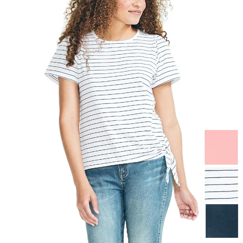 Super Deal Nautica Women's Lightweight Cotton Jersey Tee Side Tie T-Shirt