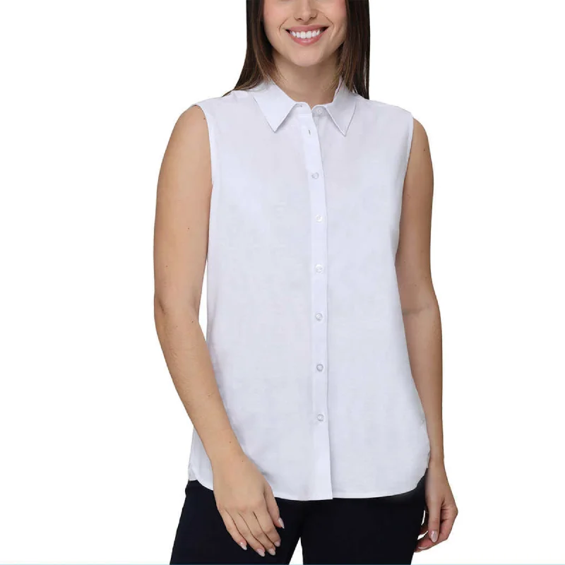 Overstock Nicole Miller Women's Linen Blend Sleeveless Top Button Front Blouse Tunic