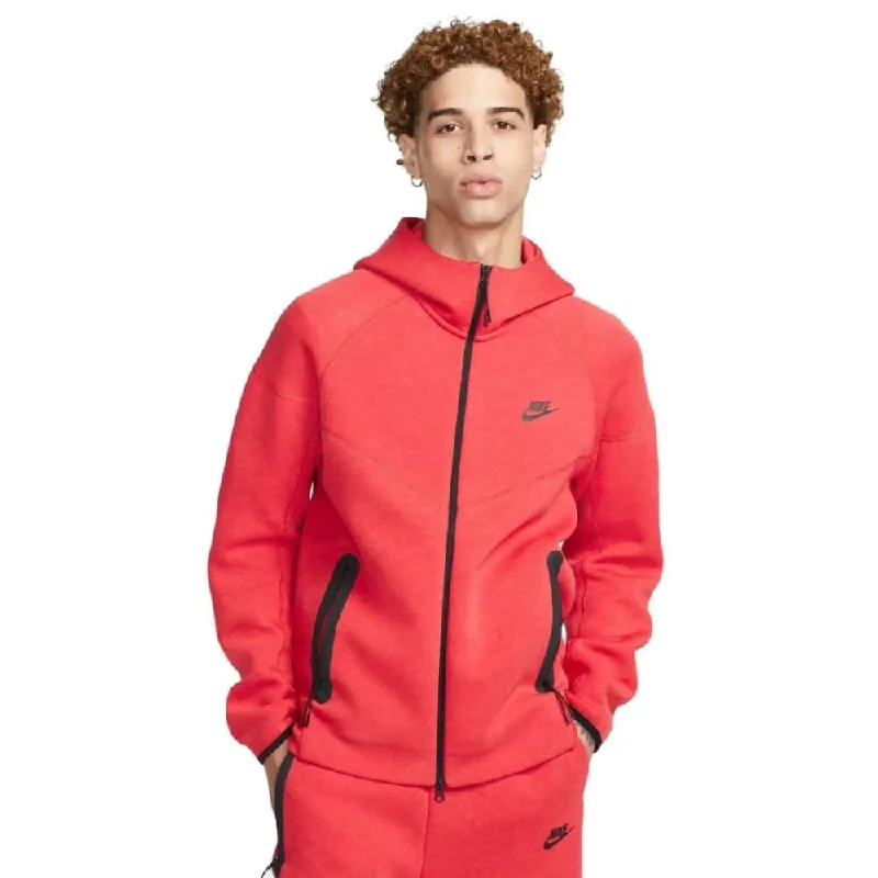 Super Sale Nike Tech Fleece Full Zip Windrunner Heather Hoodie Red/Black  FB7921-672 Men's
