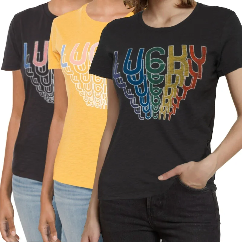 Markdown Madness Lucky Brand Women's Cascading Lucky Graphic Print Soft Cotton T-Shirt Top