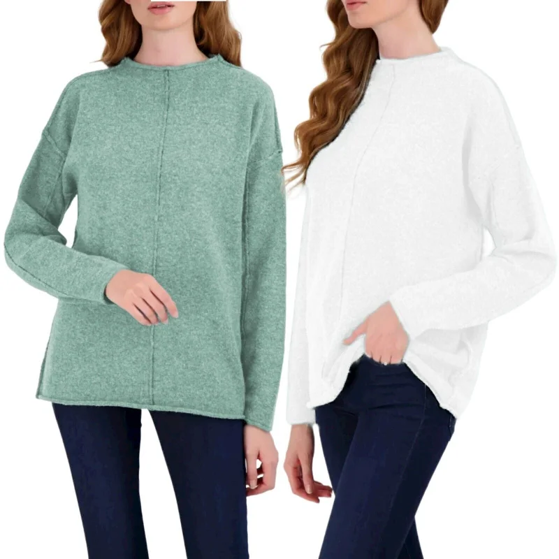 Savings Event STITCHDROP Funnel Cloud Soft Raw Seam Contrast Stitch Tunic Sweater   S,M,L