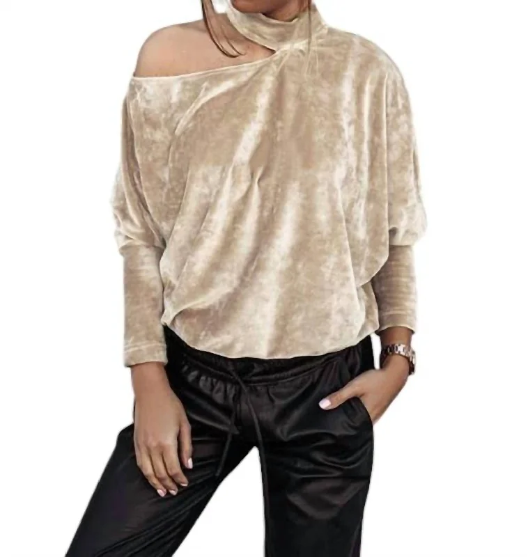 Deep Discounts One Shoulder Cut Out Velvet Top In Gold