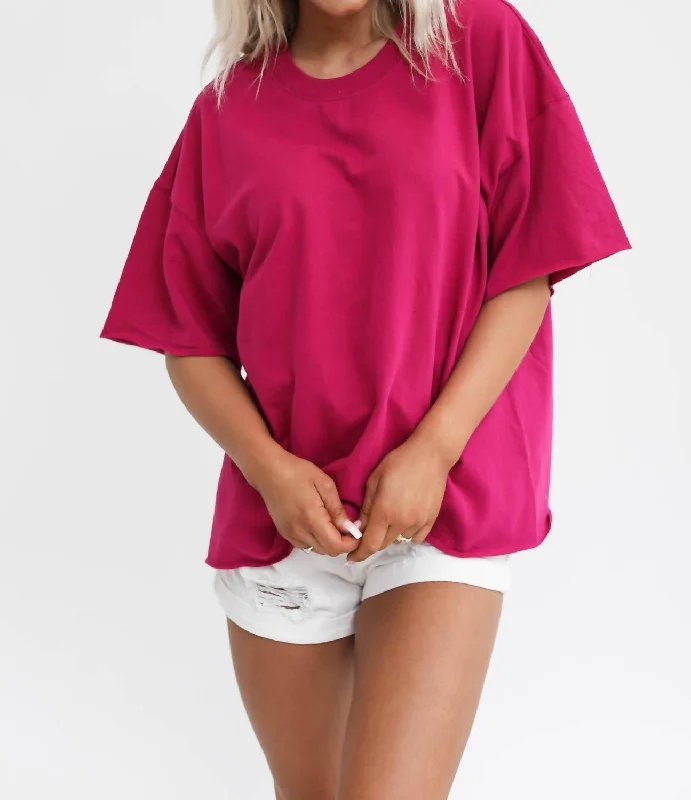 Last Chance Oversized Raw Edge Top In Magenta