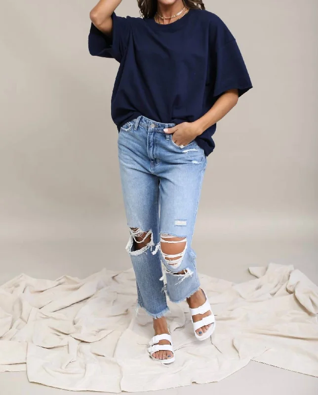Discount Mania Oversized Raw Edge Top In Navy