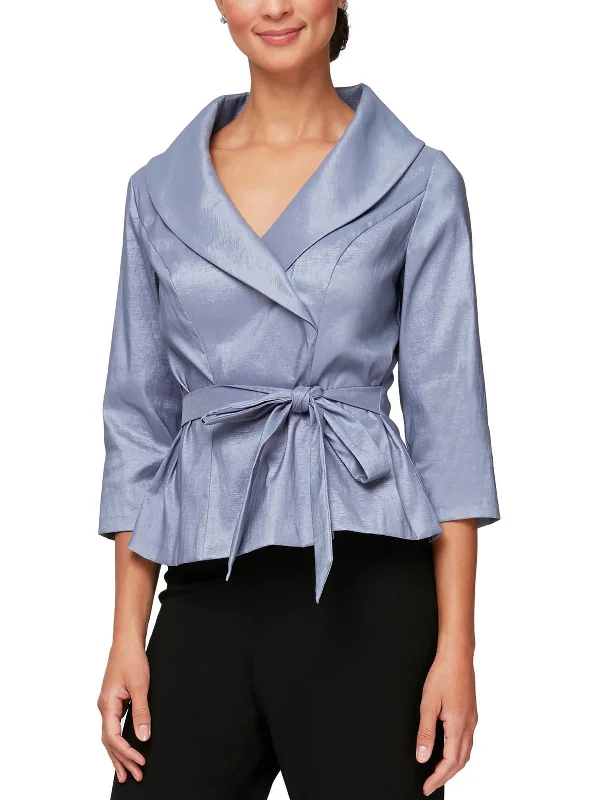 Today's Special Petites Womens Taffeta Belted Blouse