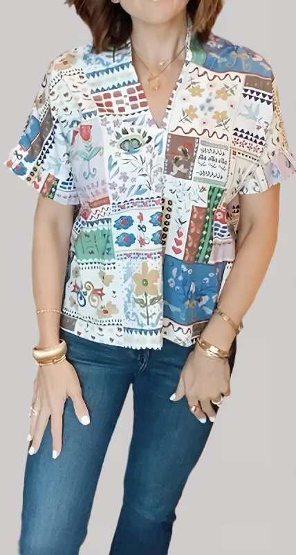 Epic Deals Pleated Kimono Double Dutch Top In White Multi