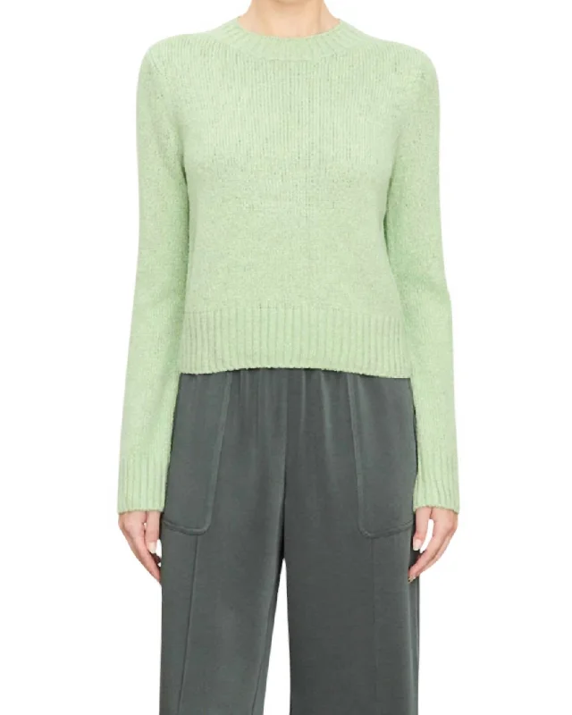 Seasonal Clearance Plush Silk Crew Top In White Lime