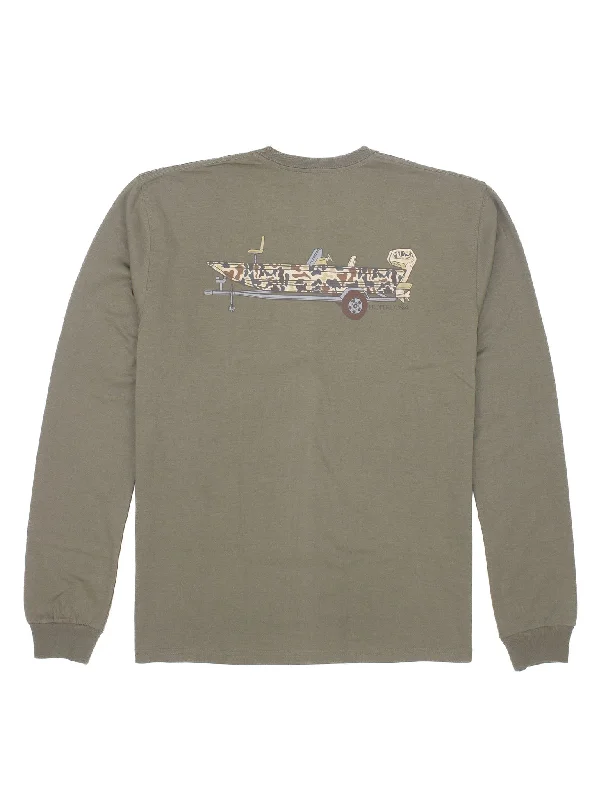 Hurry In Camo Boat Long Sleeve Tee (Tan)