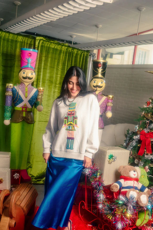 New Arrival Colorblock Drummer Nutcracker Sweatshirt (Grey)