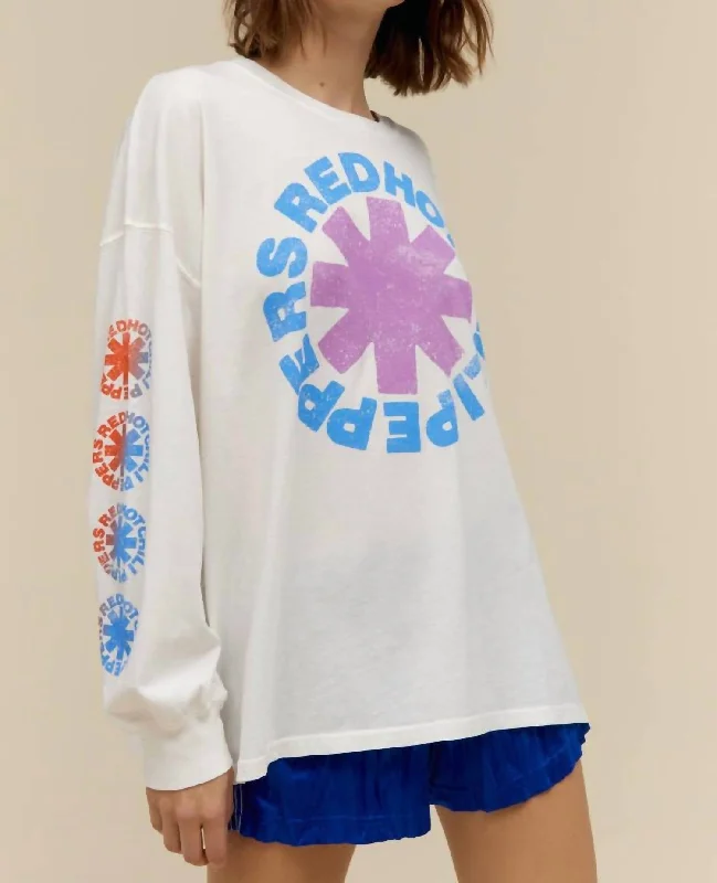 Clearance Event Red Hot Chili Peppers Asterisk Collage Os Long Sleeve Tee Top In Vintage White