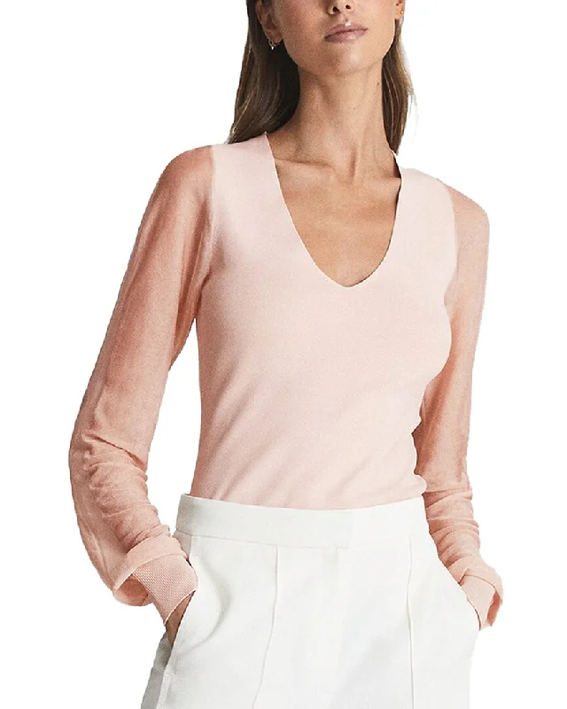 Deal Mania Reiss Sophie Sheer Sleeve Knitted Top