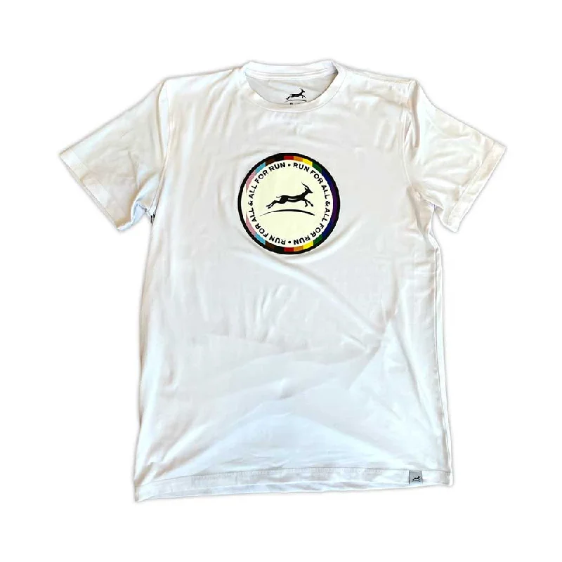Limited Time Offer All Gender Run For All Performance Tech Short Sleeve 2024 - Heather White/White Foldover Woven Square Patch w/ Black Gazelle