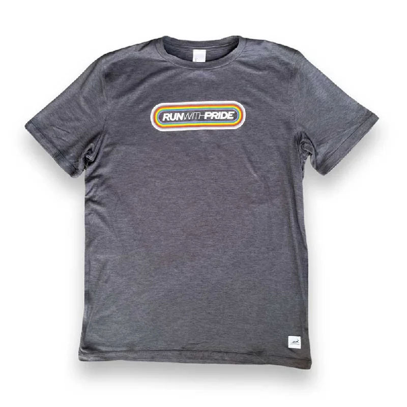 Exclusive Offers Run with Pride Perf Tech SS - Heather Black/Multi/Dark Gray Woven Gazelle Patch