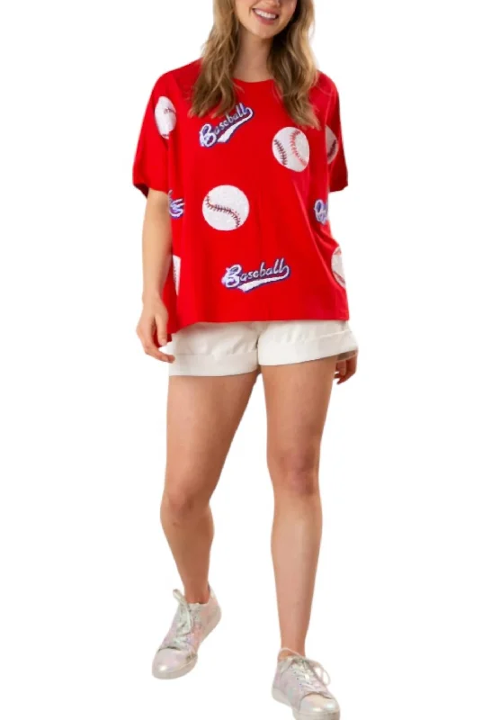 Sale Event Sequin Baseball Oversized Top In Red