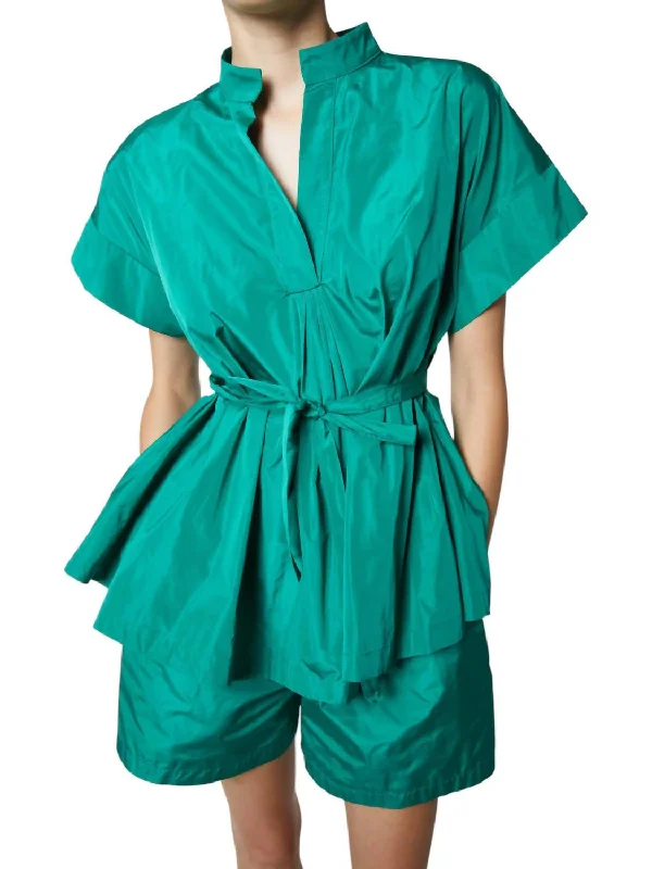 Seasonal Clearance Sienna Taffeta Blouse In Jade  Green