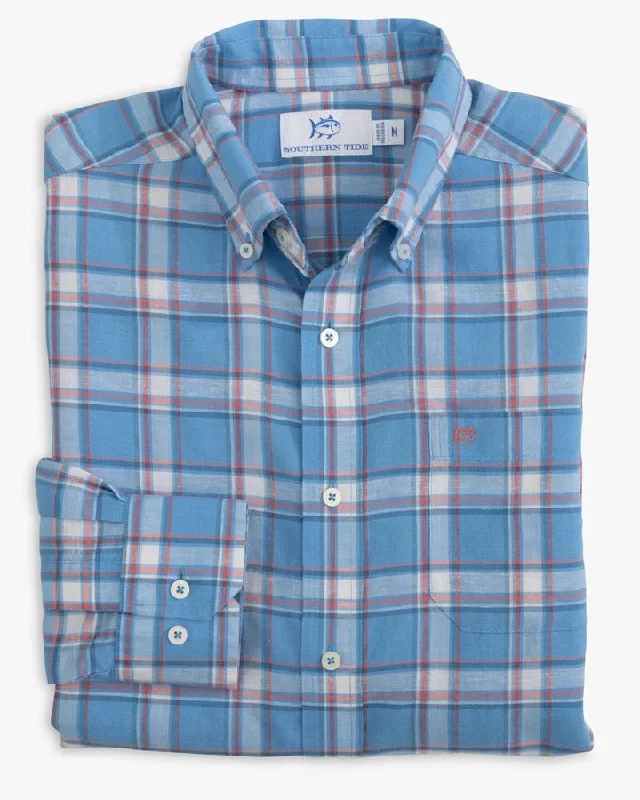 Super Sale Headland Bayfront Plaid Long Sleeve Button Down Sport Shirt - Boat Blue