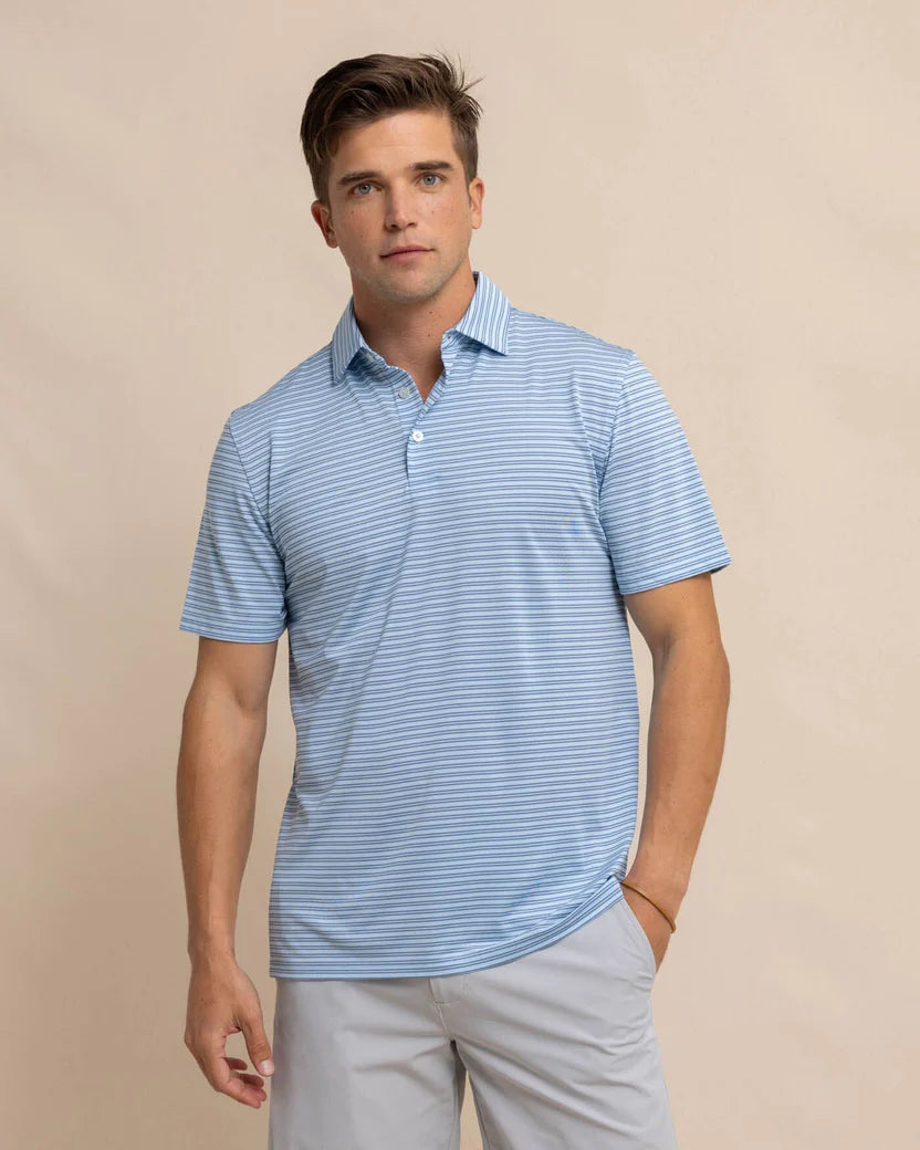 Weekend Deal Driver Baywoods Stripe Polo (Clearwater Blue)