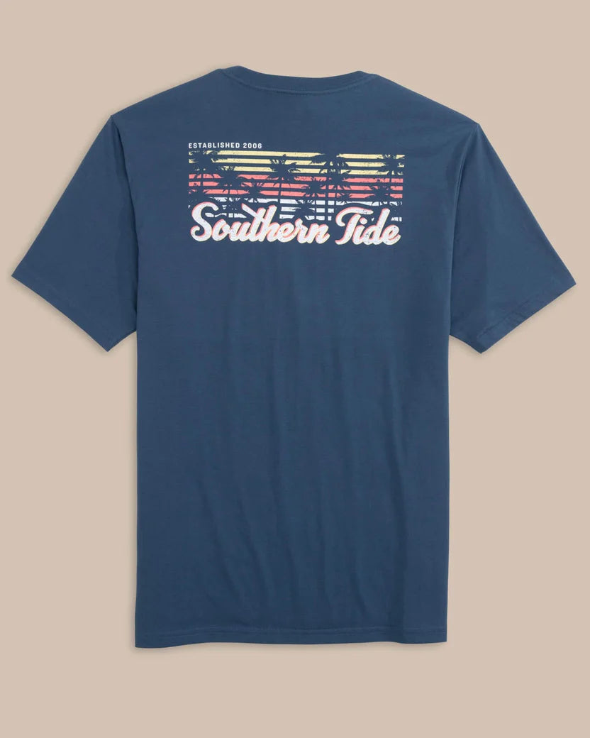 Super Deal Striped Sunset Palms Tee (Aged Denim)